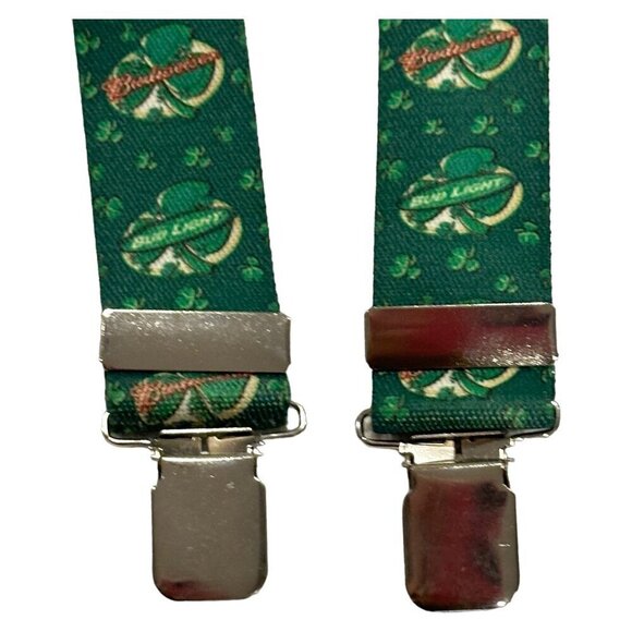 Budweiser Lucky Shamrock Green Suspenders Wide St Paddy Day Bud Light 1.5 In - Picture 6 of 8